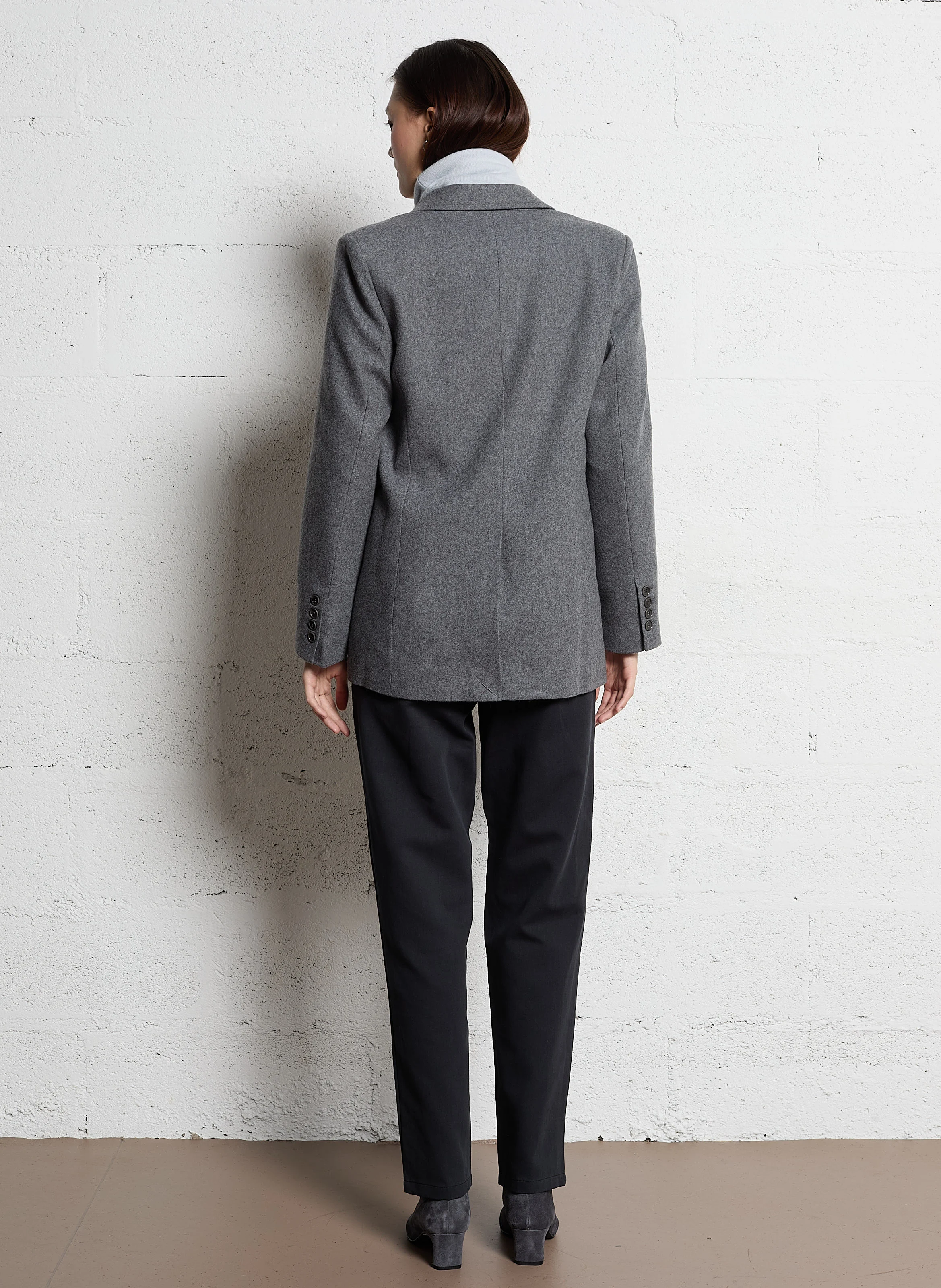 LALI - Veste droite col tailleur en flanelle de laine et soie | Gris