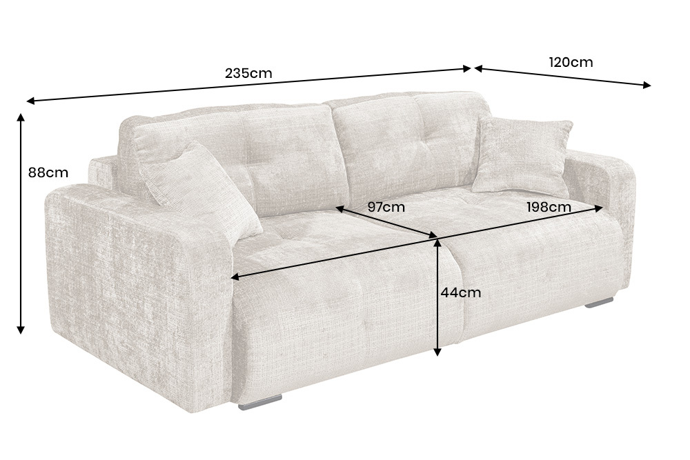 Modernes Schlafsofa DIAMOND 235cm taupe Chenille Cremona mit Stauraum 3-Sitzer Couch