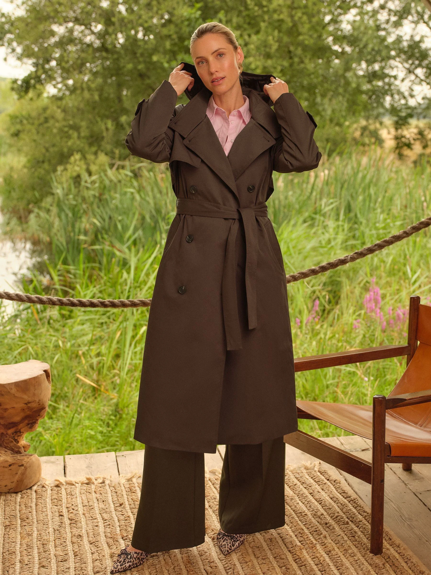 Love & Roses gewatteerde trenchcoat met capuchon