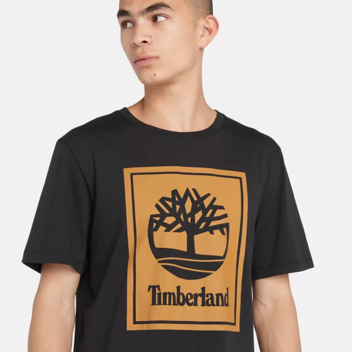 T-shirt à logo bloc pour homme en noir