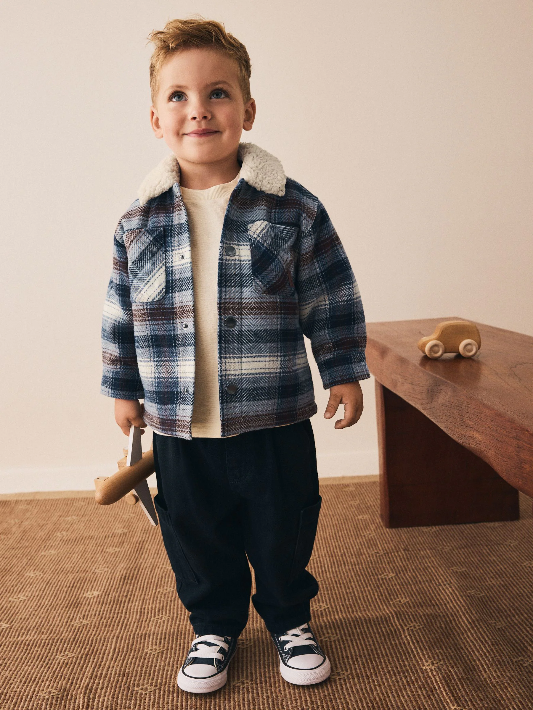 Blauw - Geruite shacket met borgvoering (3mnd -7jr)