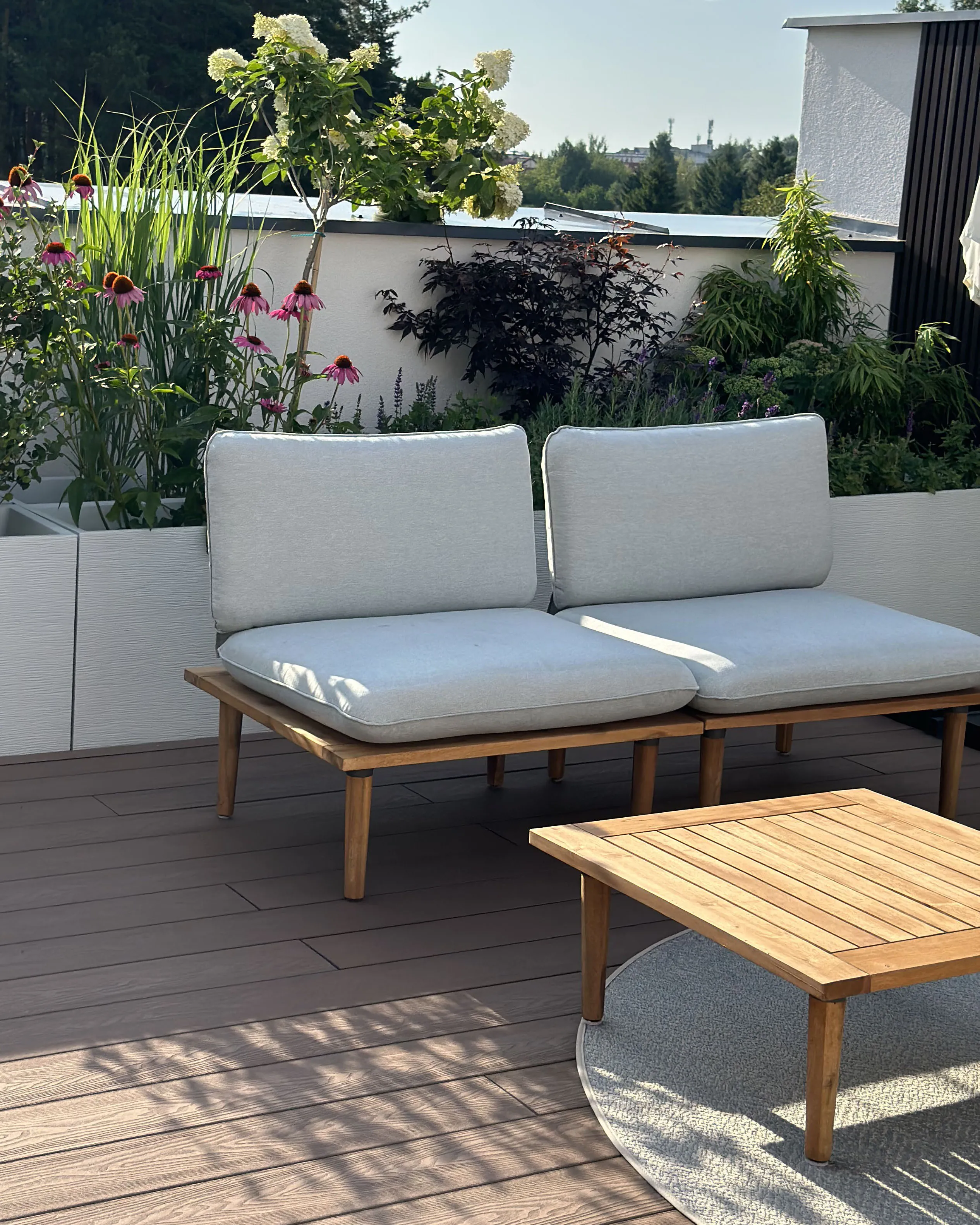 Loungeset met tafel 2-zits FRASCATI modulair Gecertificeerd acaciahout Lichtgrijs