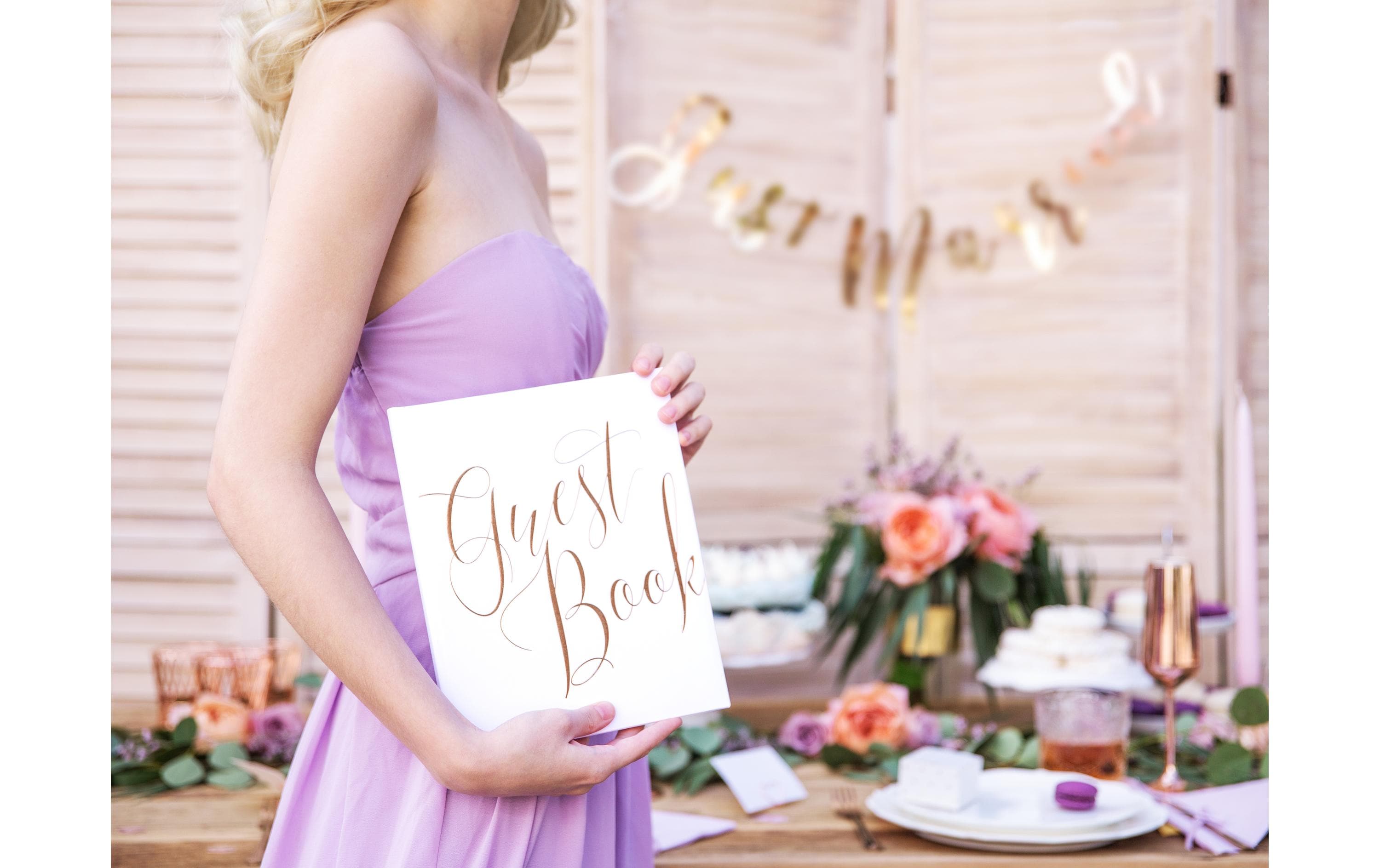 Gästebuch Guest Book 20 x 24.5 cm, Weiss/RosegoldGuest book als Erinnerung an die Hochzeit, den Geburtstag oder die Einweihungsfeier
