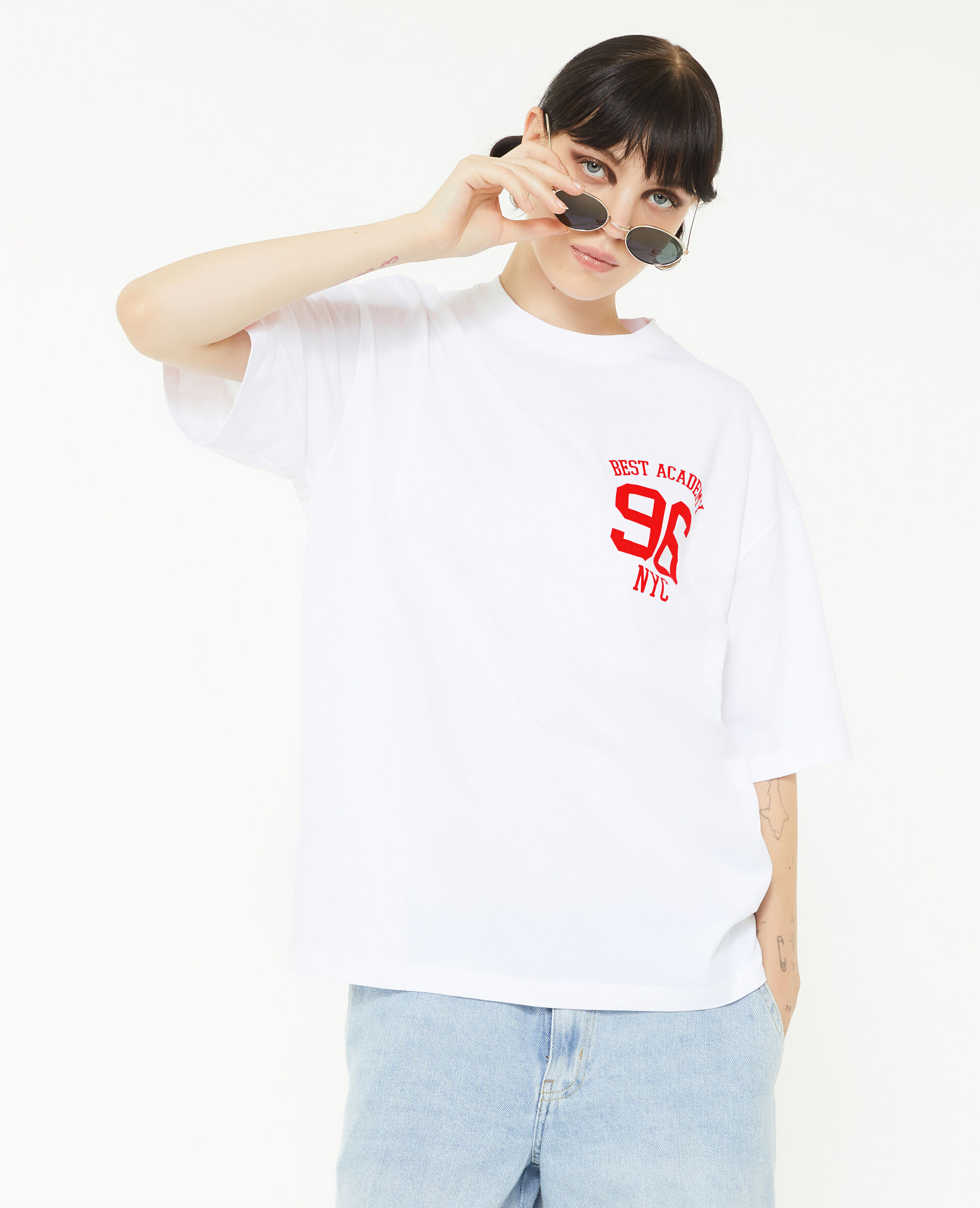 T-shirt oversize à inscriptions - Blanc
