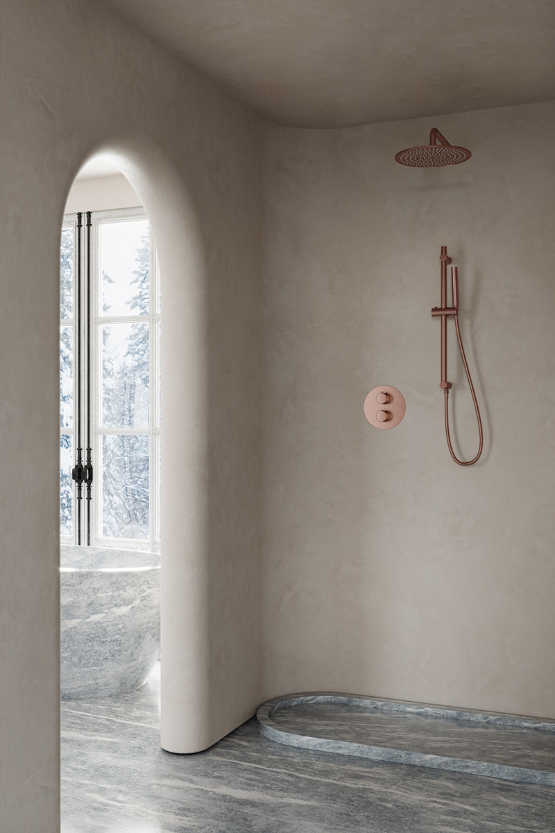 Saniclear Copper inbouw regendouche rond met 30cm hoofddouche, muurarm en glijstang geborsteld koper