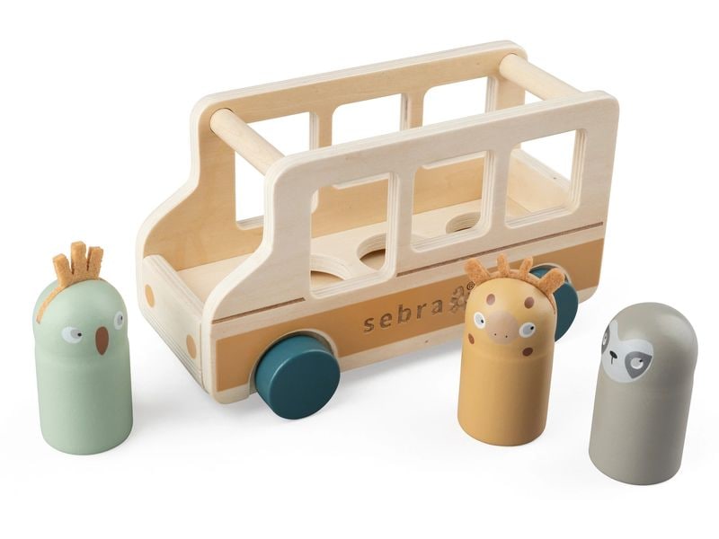 sebra Sebra Bus Holz Wildlife Spielzeugbus mit drei lustigen Passagieren