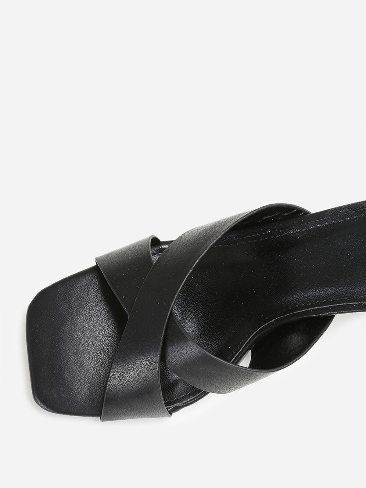 Mules à talon trapèze et brides croisées- Noir
