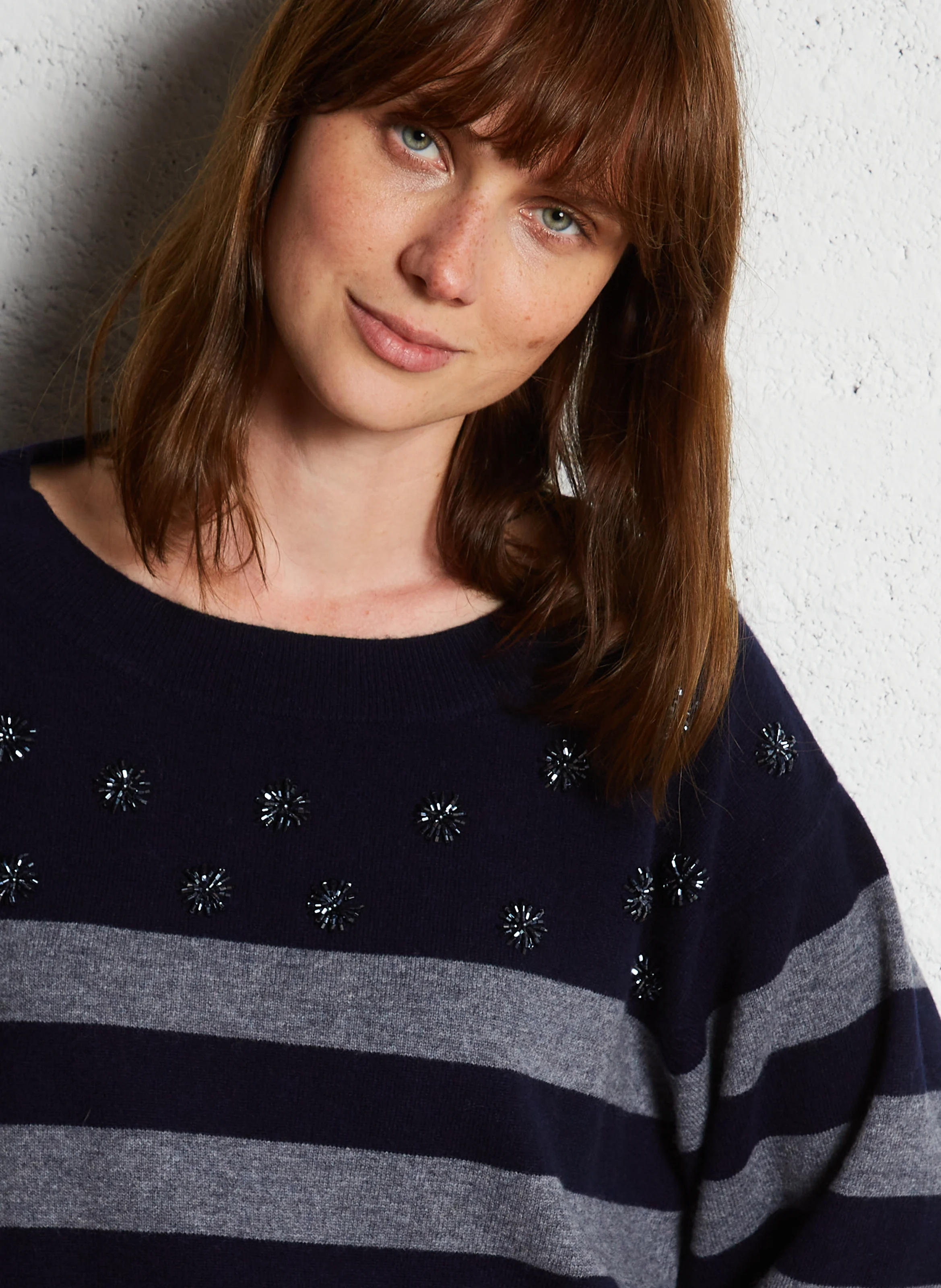 LILOU - Pull col bateau ample en laine | Bleu
