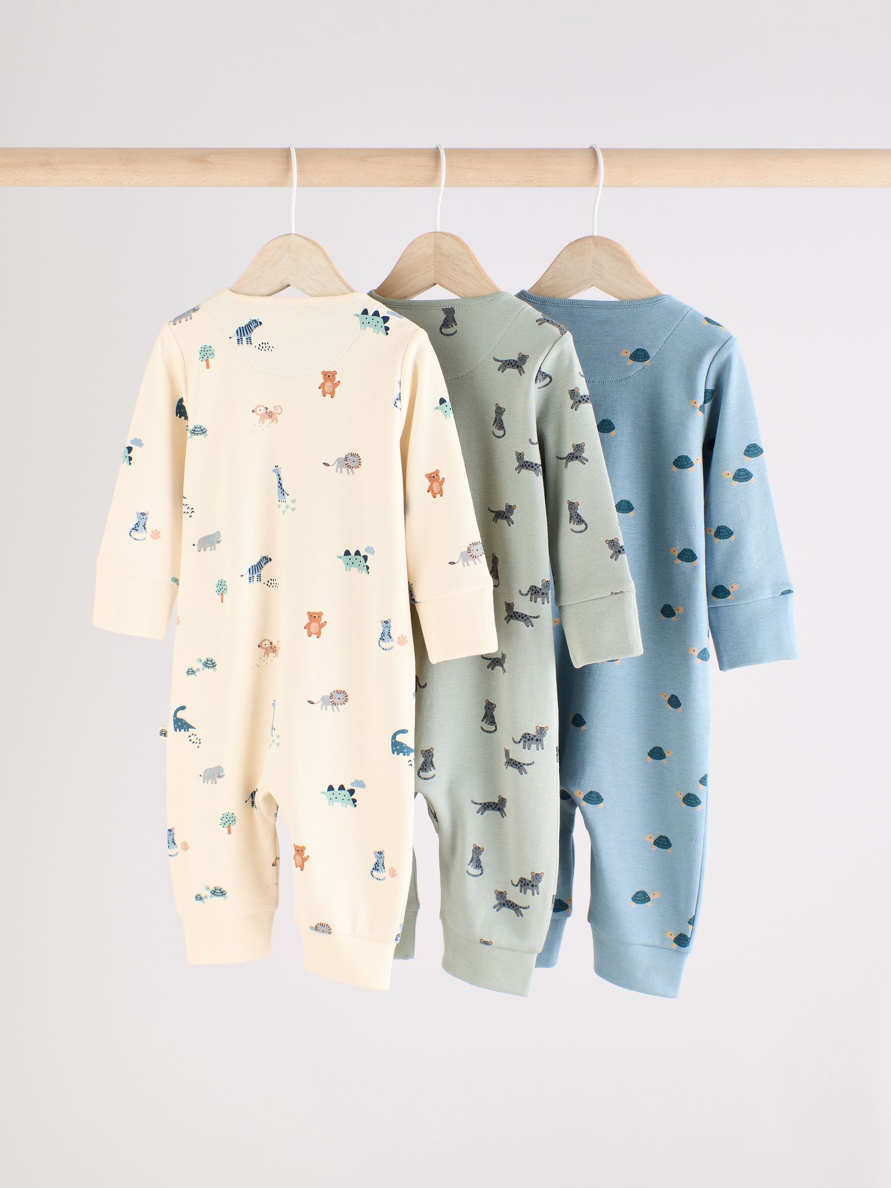 Blauwgroen - Verpakking van 3 baby-pyjama's met rits en print (0mnd -3jr)