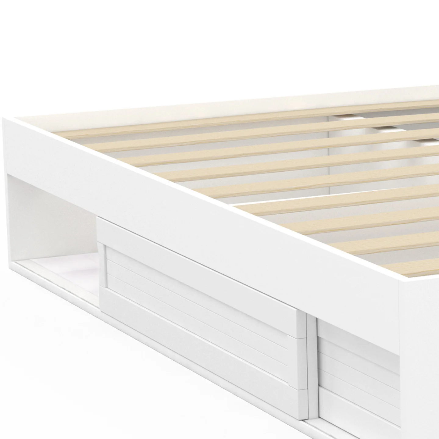 Cadre de lit double SALEM avec rangements et sommier 160 x 200 cm blanc