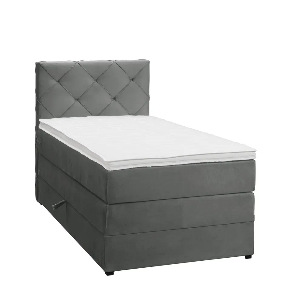 Boxspring met opbergruimte Liv geruit - grijs - 90x200 cm