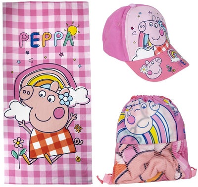Peppa Gris Håndkle Treningsbag & Kaps Sett, Rosa