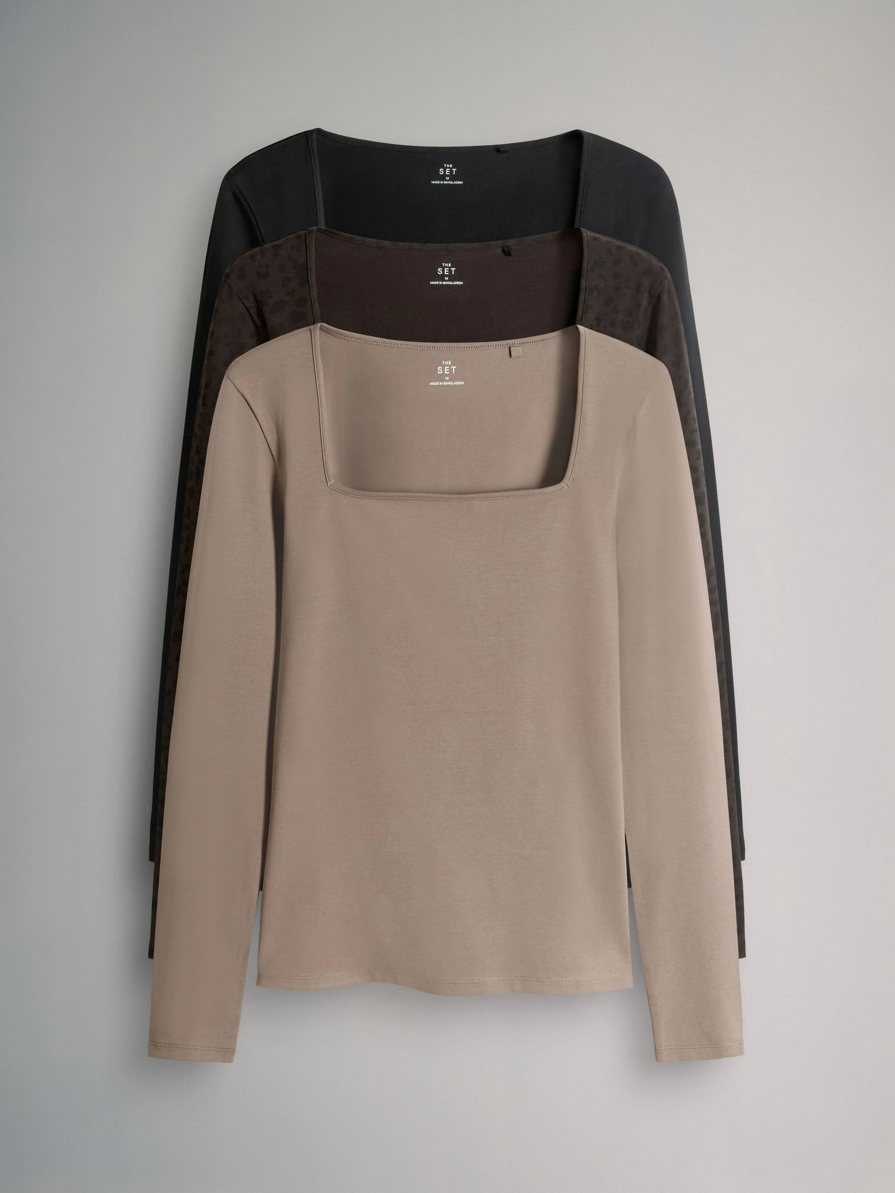 Zwart/Animal/Taupe bruin - The Set 3 Pack Square Neck Long Sleeve T-Shirts