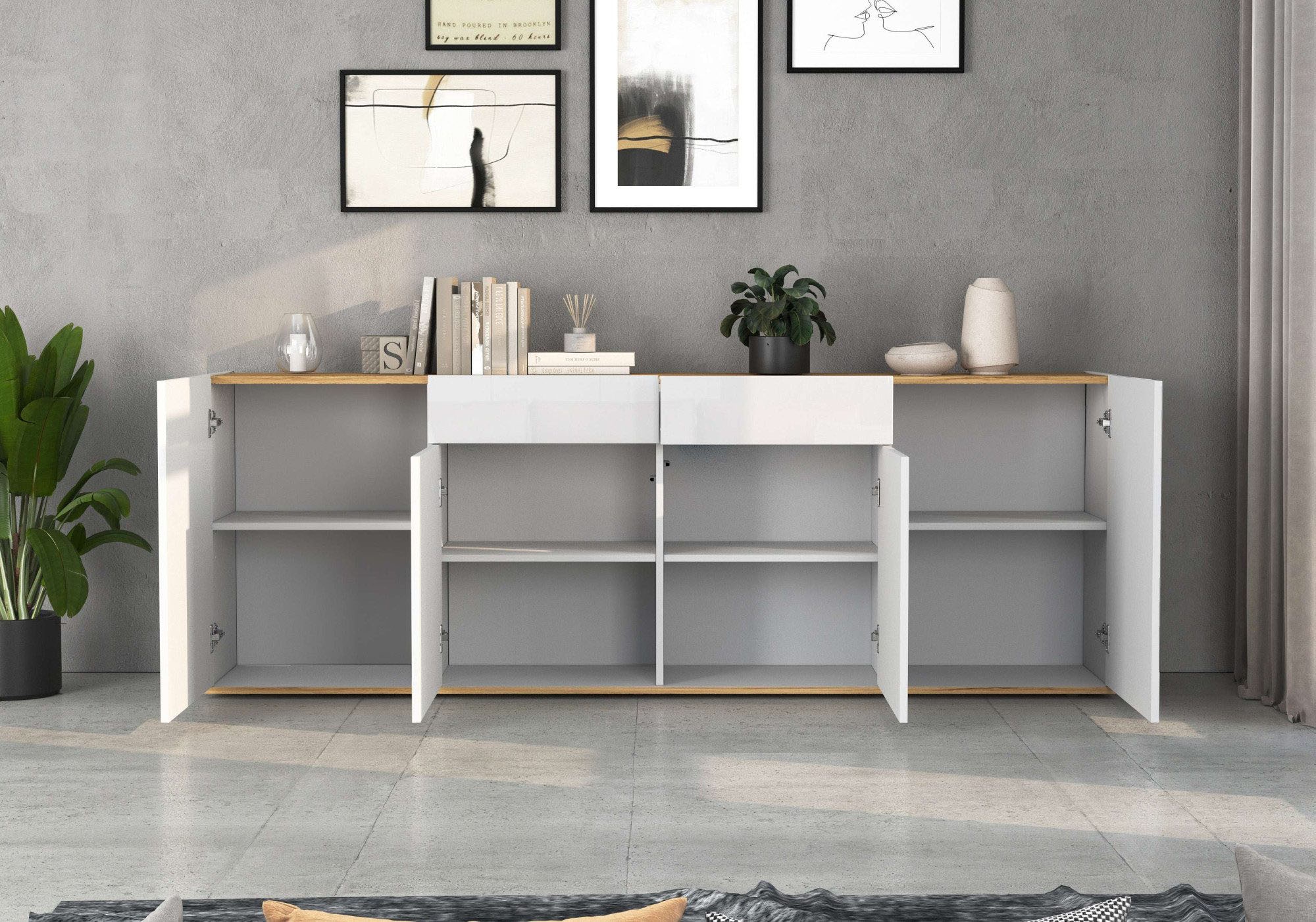 INOSIGN Sideboard »GARDA, Kommode, Schrank, untere Türen mit Push-to-Open, Made in Italy« 1 Stk. tlg. 4 Türen, 2 Schubladen, grifflos Breite 200 cm