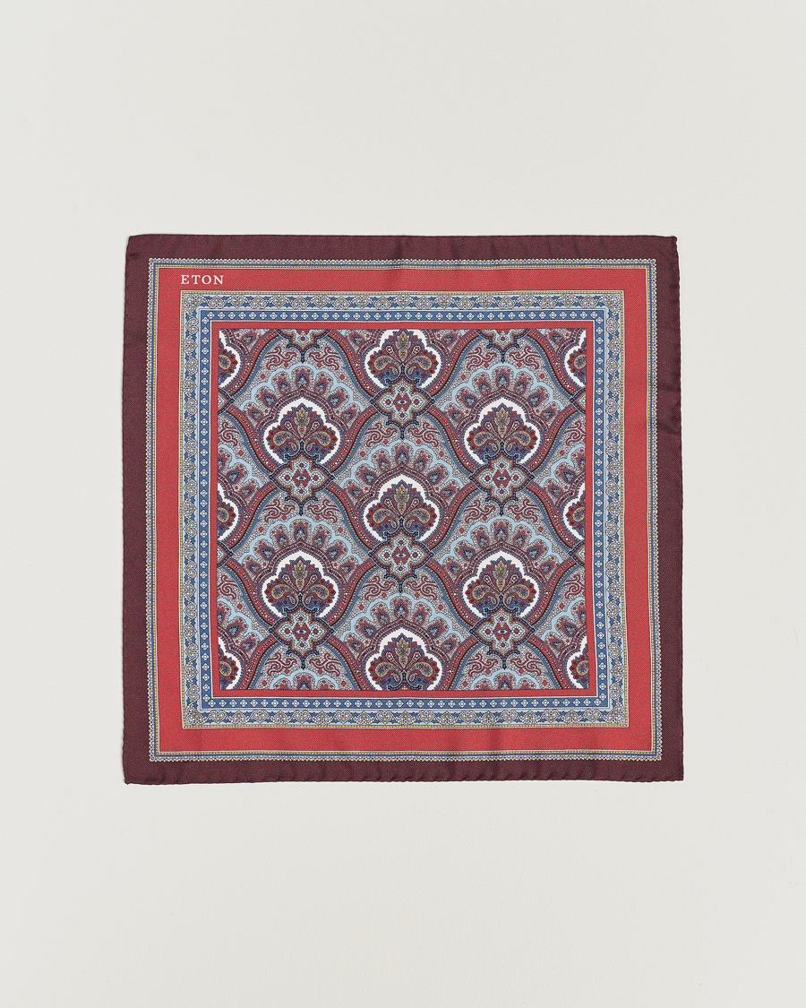 Eton Silk Paisley Print Pocket Square Red