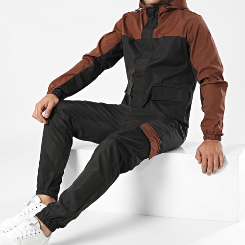 Ensemble Veste Zippée Et Pantalon Cargo Noir Marron