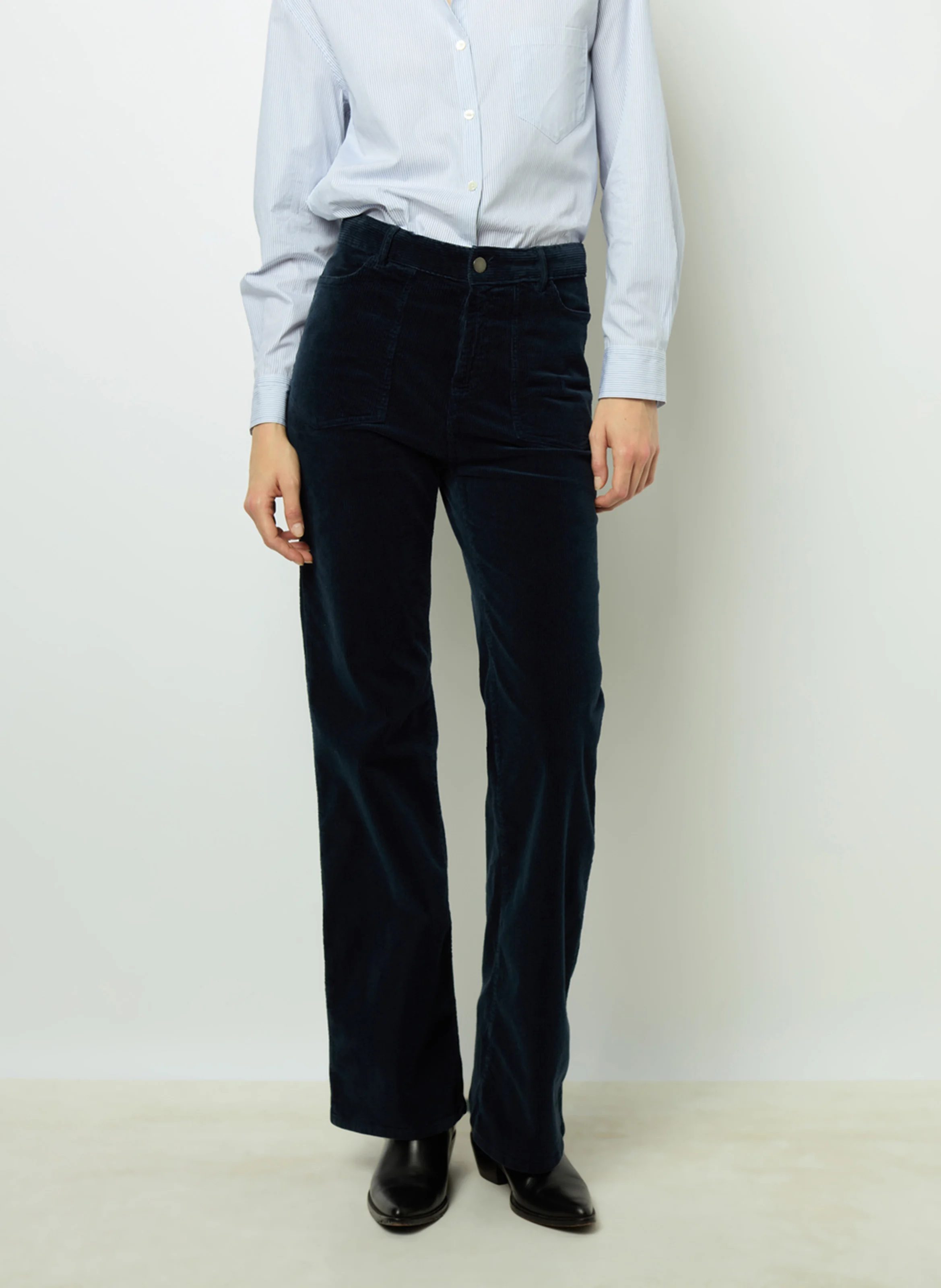 NAZIA - Pantalon droit en coton mélangé | Bleu
