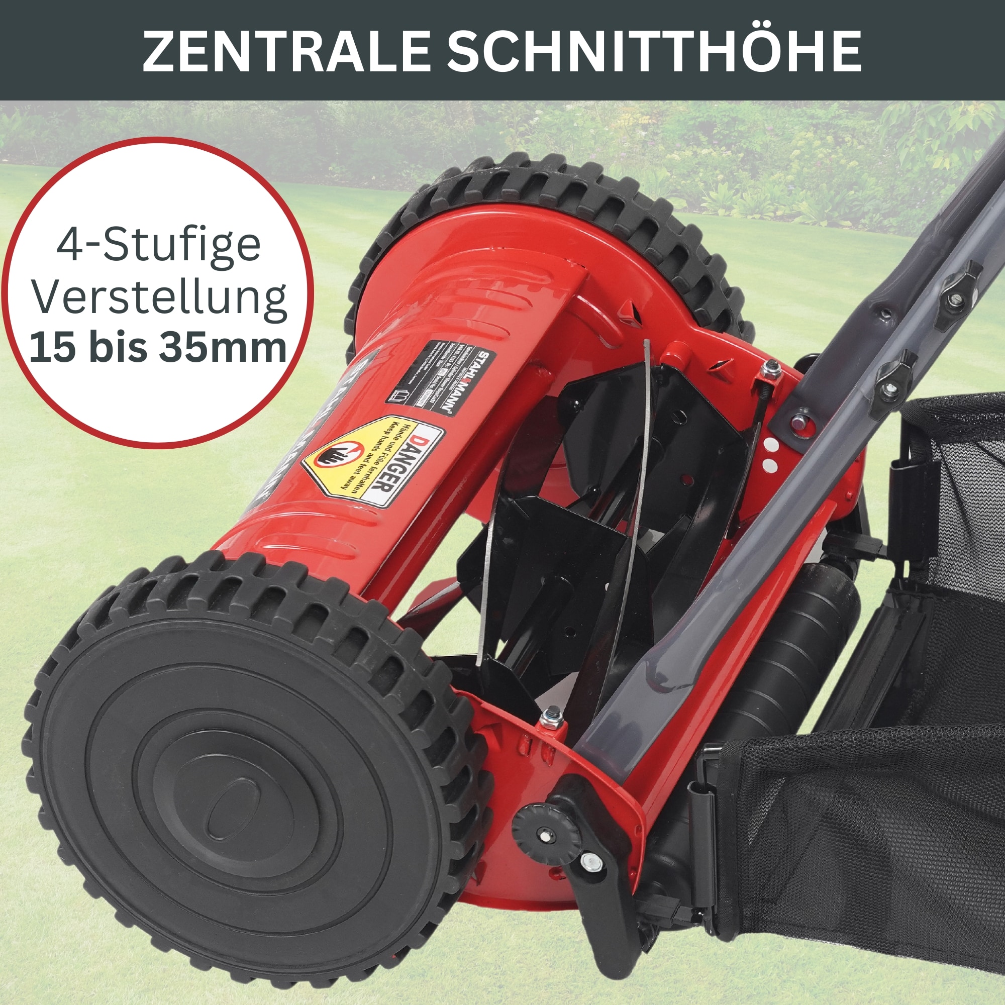 STAHLMANN Spindelmäher RoyalCut – Rasenmäher mit 30 cm Schnittbreite, 27 Liter Fangkorb, 4-stufige Schnitthöheneinstellung – Handrasenmäher manuell - leise und umweltfreundlich