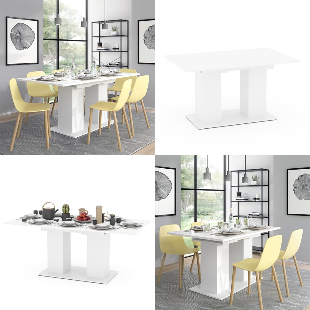 Vicco Esstisch Dix, ausziehbarer Esszimmertisch, Weiß, 140 x 90 cm