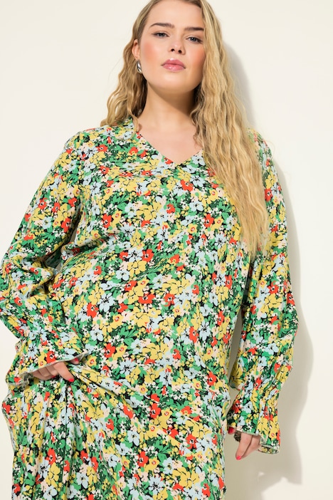 Maxikleid, A-Line, Flower Print, Langarm