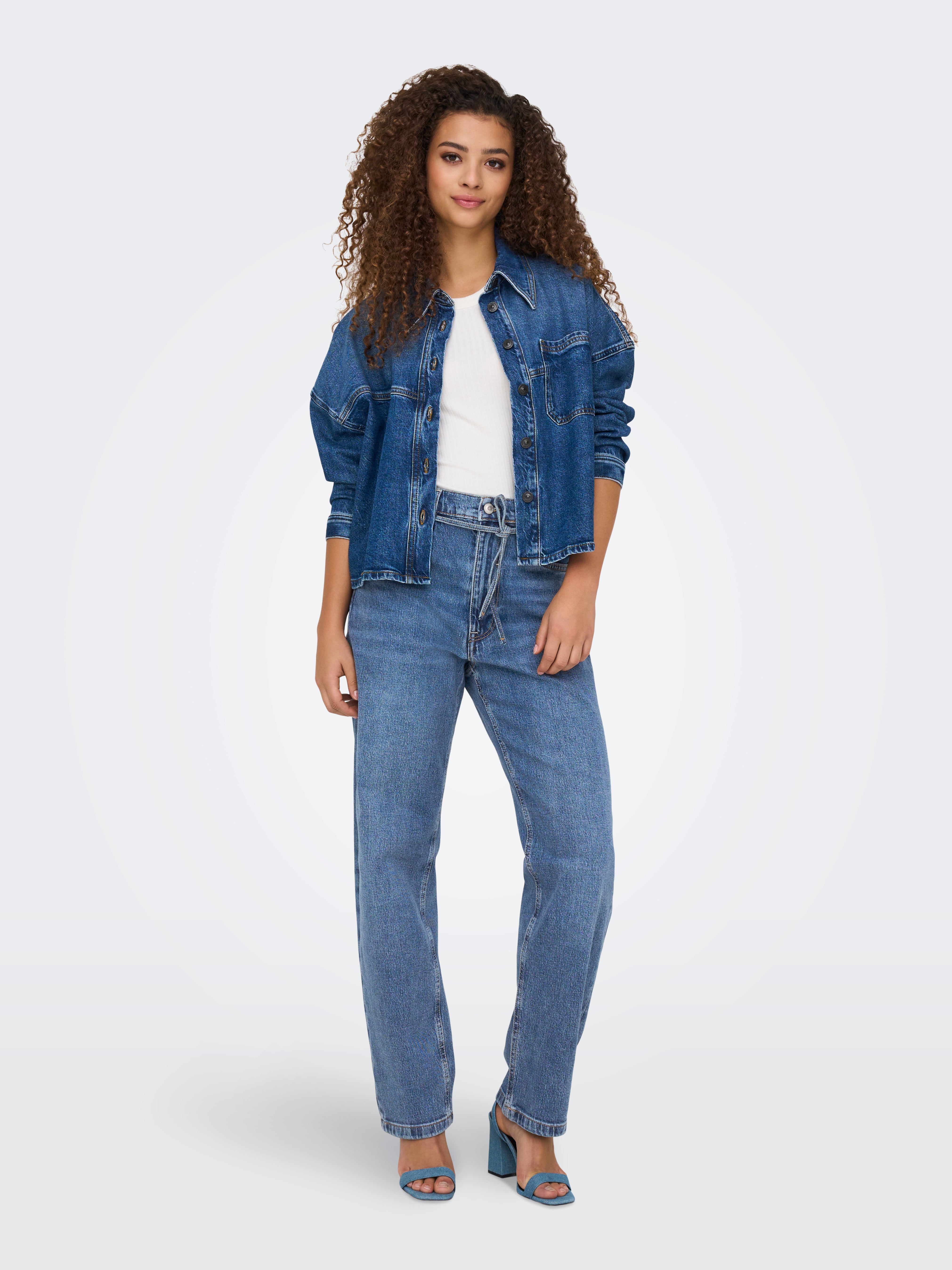 ONLGYPSY Hohe Taille Gerade geschnittener Slim Fit Jeans Medium Blue Denim