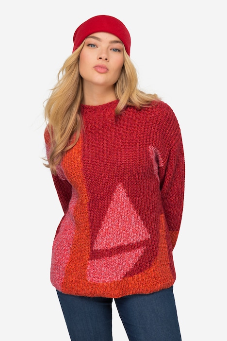 Jacquard Pullover, Langarm, Rundhals