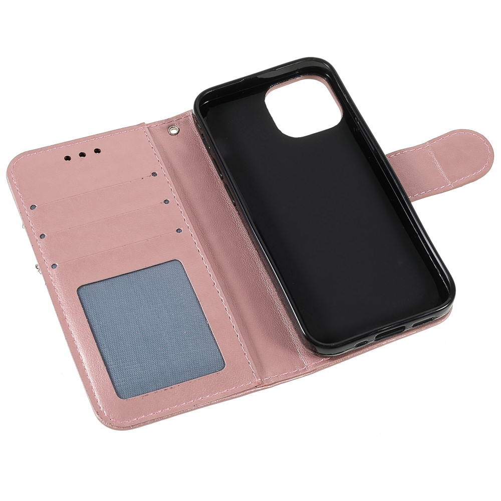 iPhone 13 Leder Tasche Wallet - Mandala Flowers Imprint - Roségold