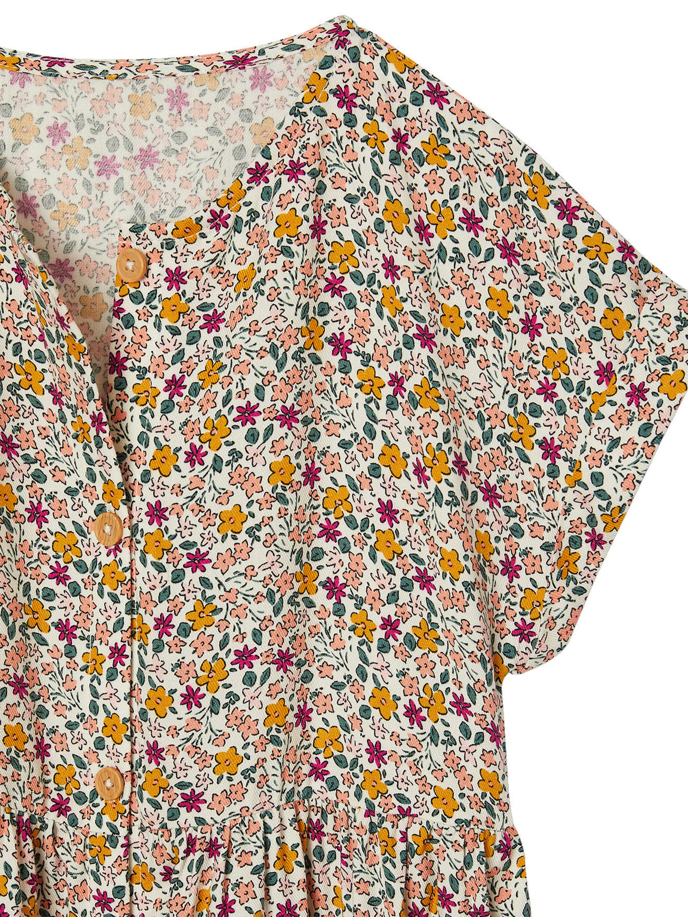 Vertbaudet Mädchen Blumenkleid mit Knöpfen wollweiß