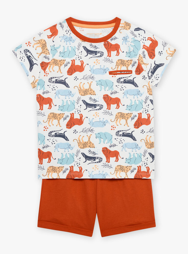 Pyjama écru et rouge à imprimé savane