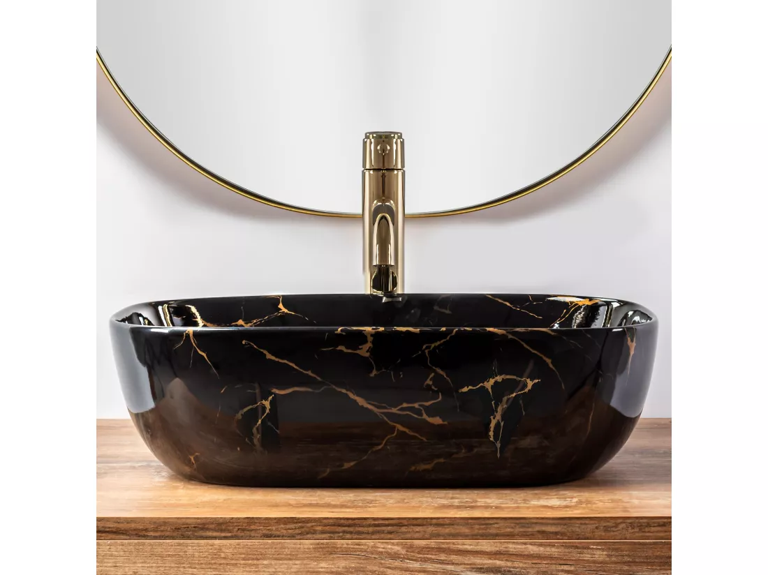 Vasque À Poser Rea Belinda Marble Shiny Black