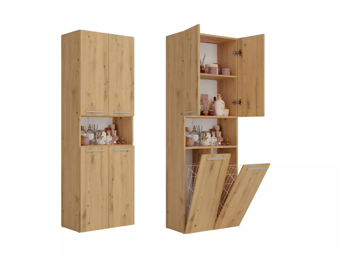 MOBY - Armoire de salle de bain avec 2 paniers à ligne - Rangement sdb - 174x60x30 - Meuble colonne