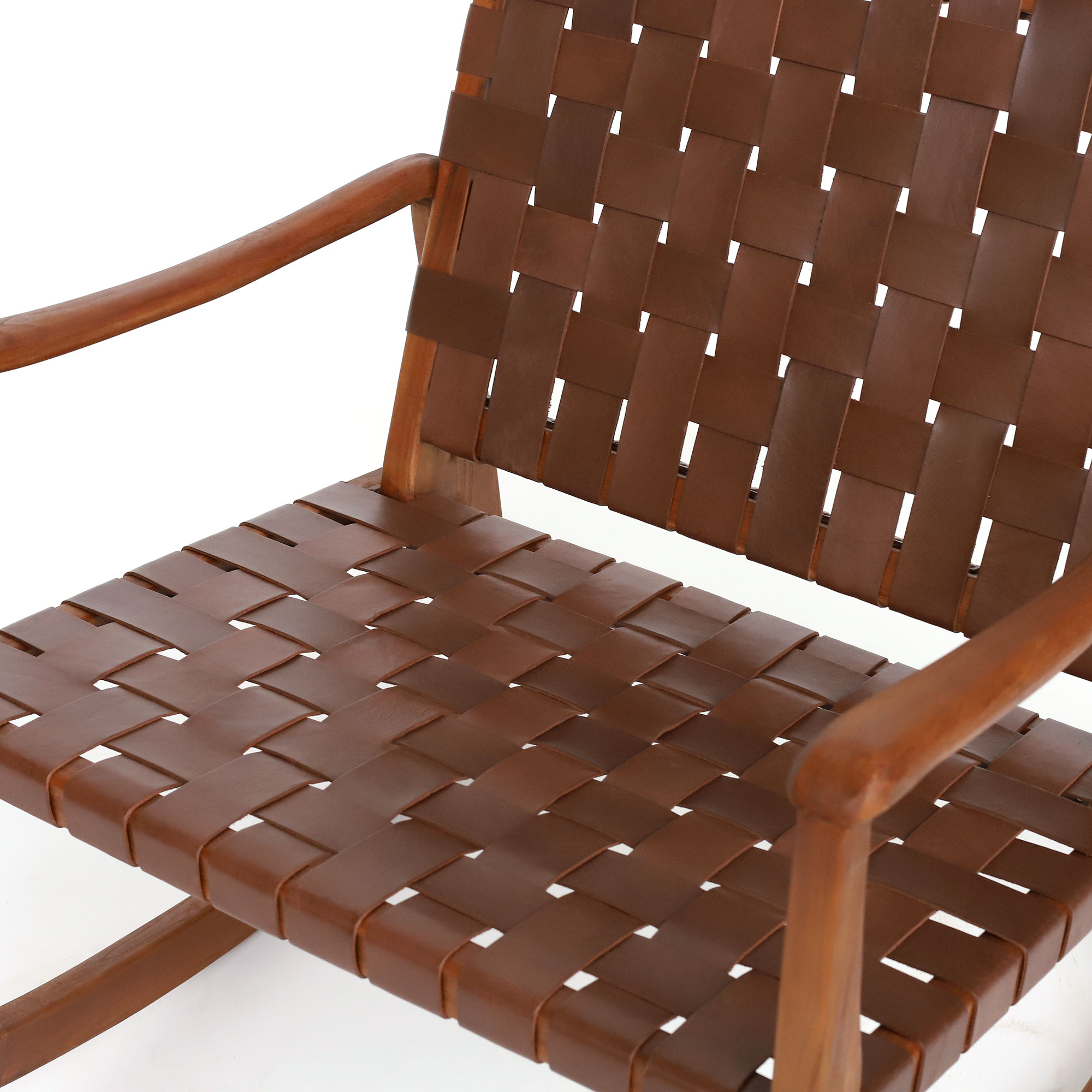Schaukelstuhl 'Denrodt', Teak und Leder, B 68, H 76 cm, L 72 cm von fischer's lagerhaus
