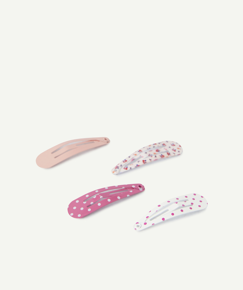 LOT DE 4 BARRETTES PLATES BÉBÉ FILLE ROSES IMPRIMÉES OU UNIES