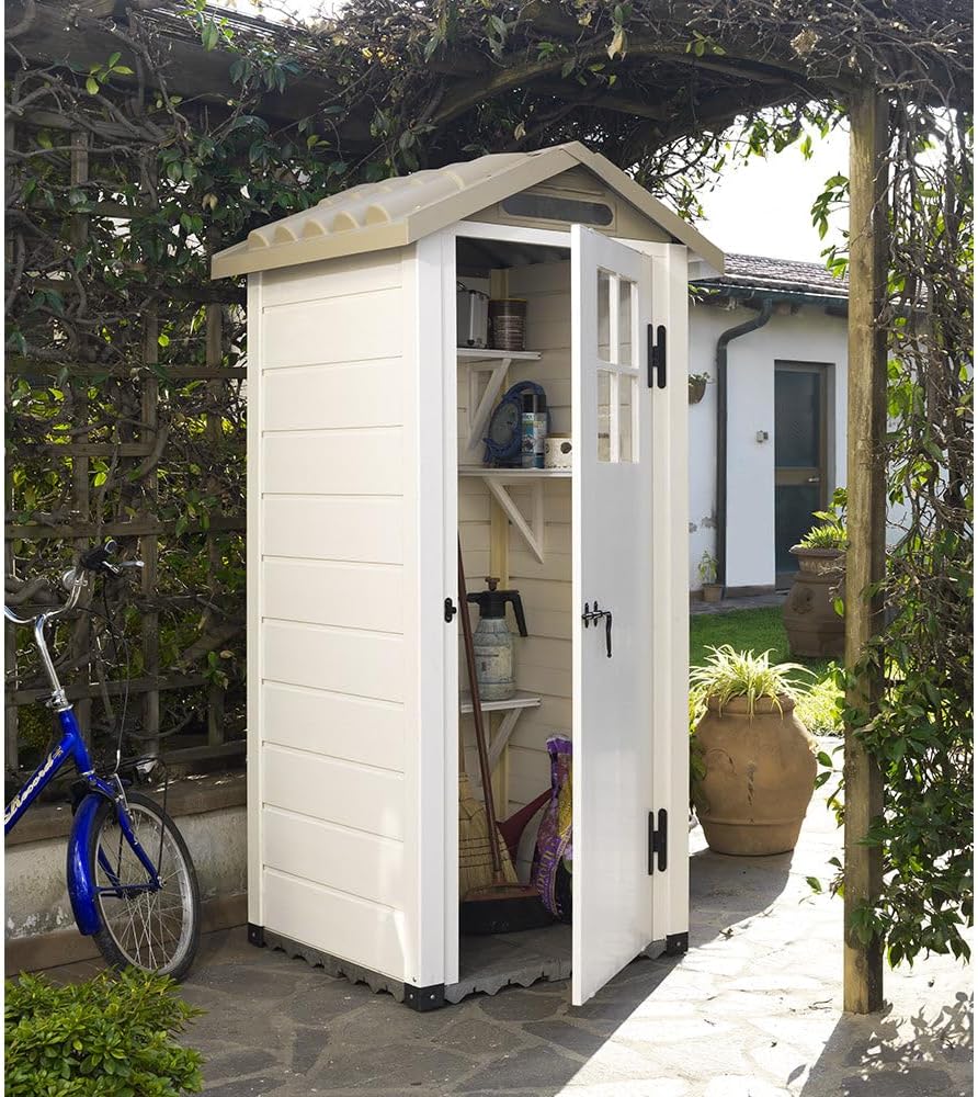 Gardiun Tuscany Evo 80 Gartenhaus, Beige, 96,5 x 96,5 x 203 cm