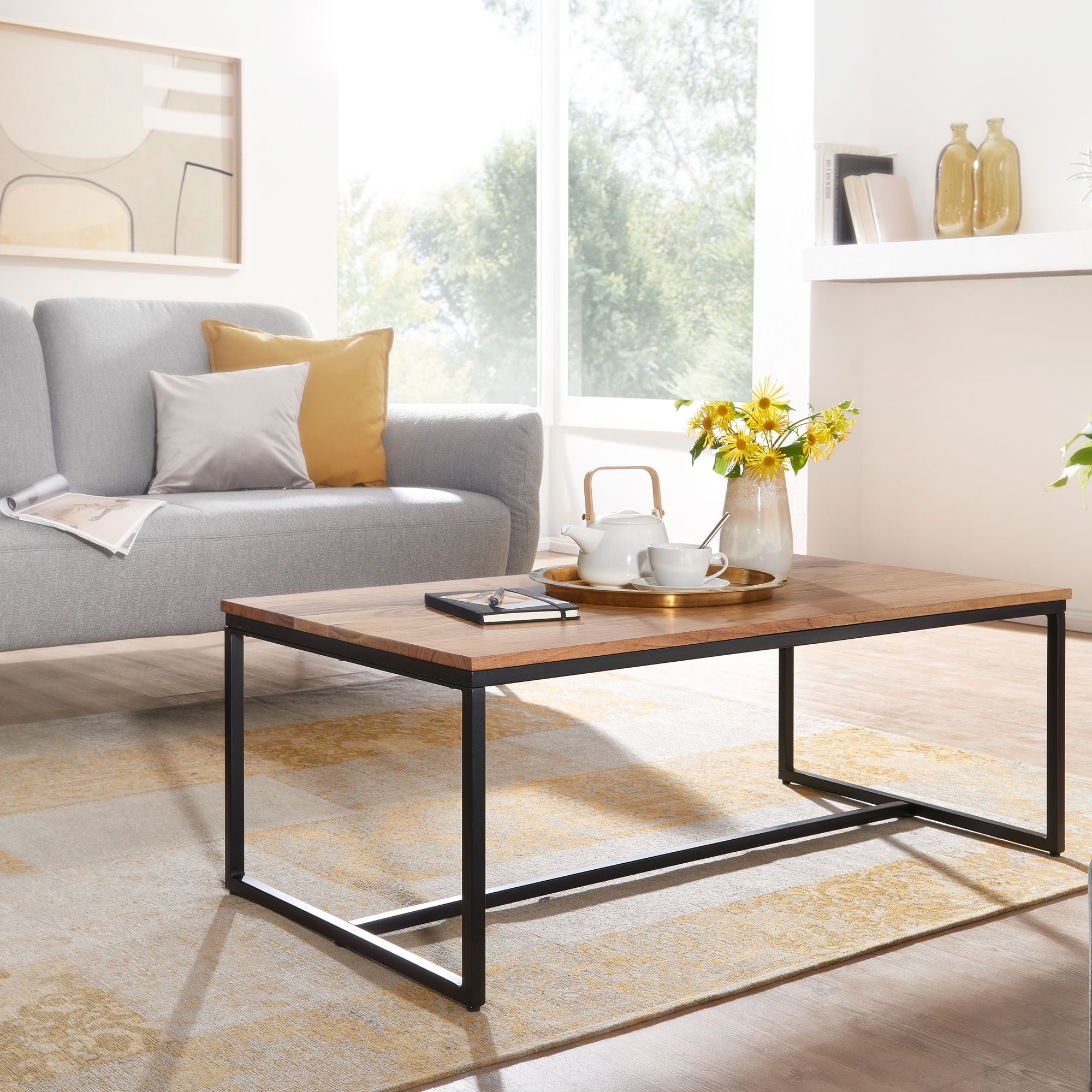 FineBuy Couchtisch 110x60x40cm Wohnzimmertisch Holz Massiv Sofatisch Tisch Eckig