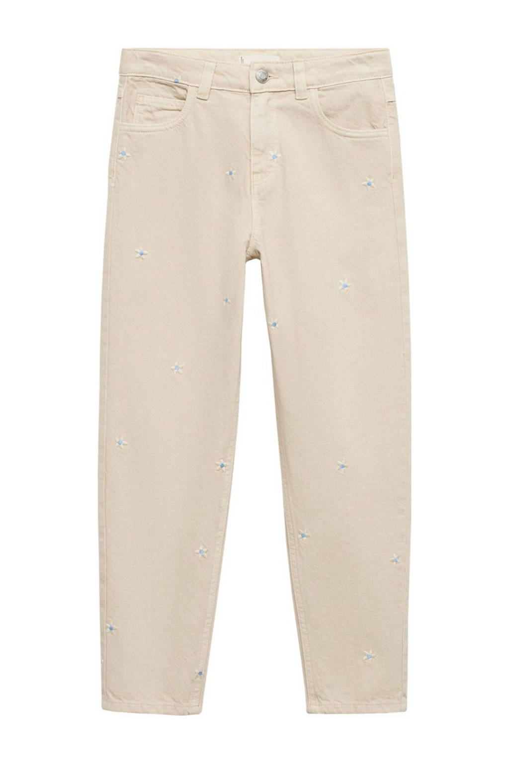 Mango Kids gebloemde high waist straight leg jeans beige