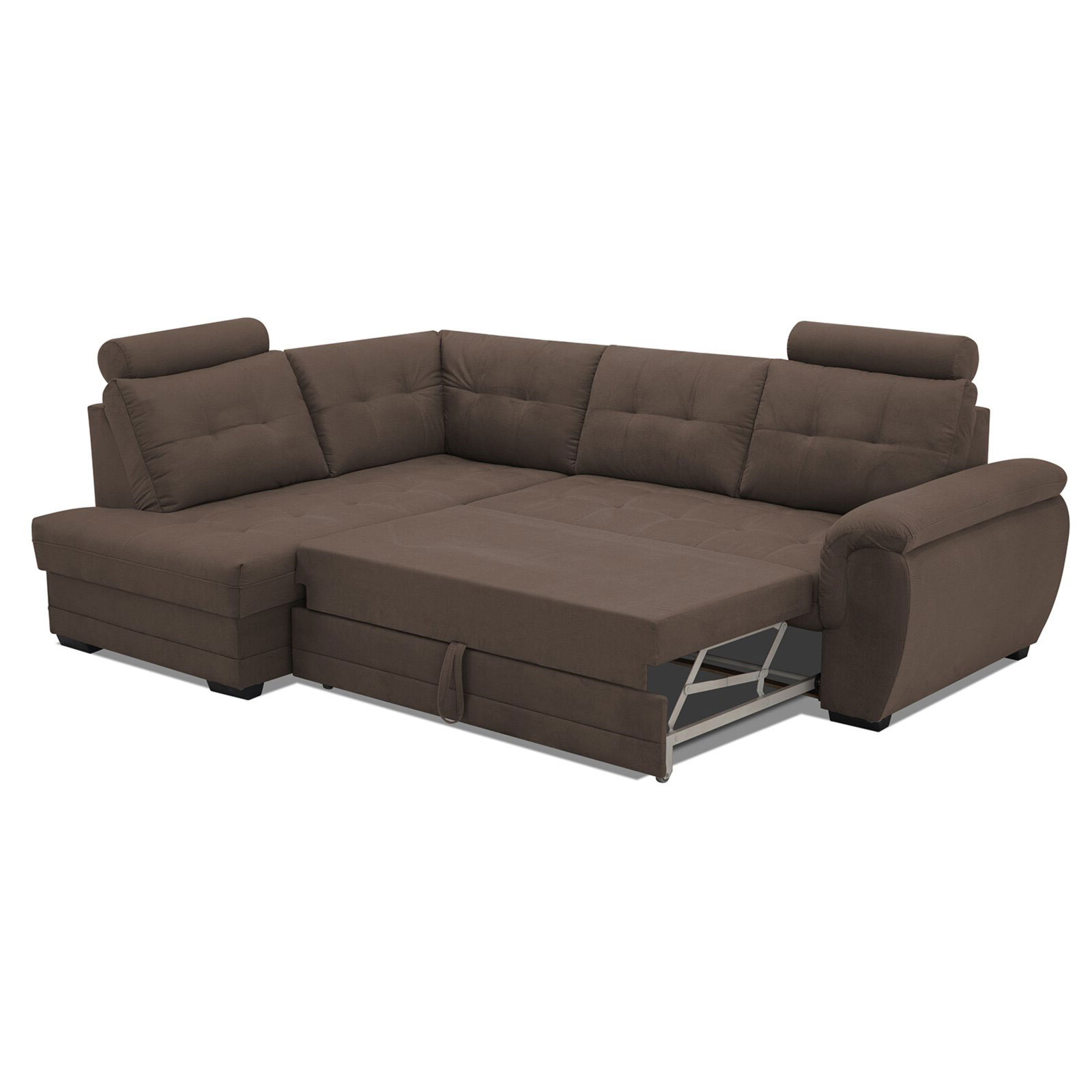 Ecksofa - braun - Webstoff - Liegefunktion - Staukasten links