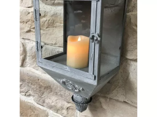 Lanterne extérieure jardin bougie murale ancienne métal gris 70cm