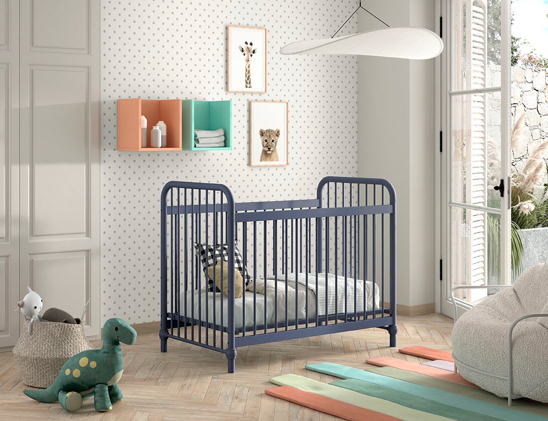 JAXX BRONXX Babybett mit Liegefläche 60 x 120 cm, Ausf. Metall Denim Blau matt - versch. Ausführungen