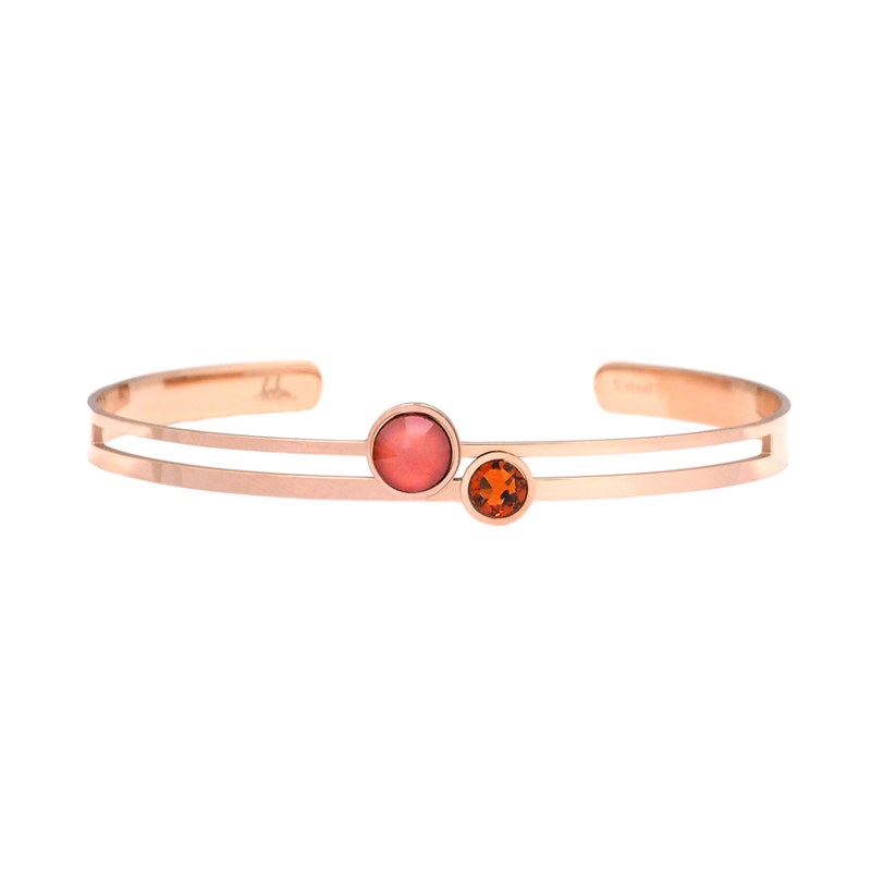 Bracelet rigide en acier cuivré orné de cristaux Swarovski avec pierres Crystal tangerine