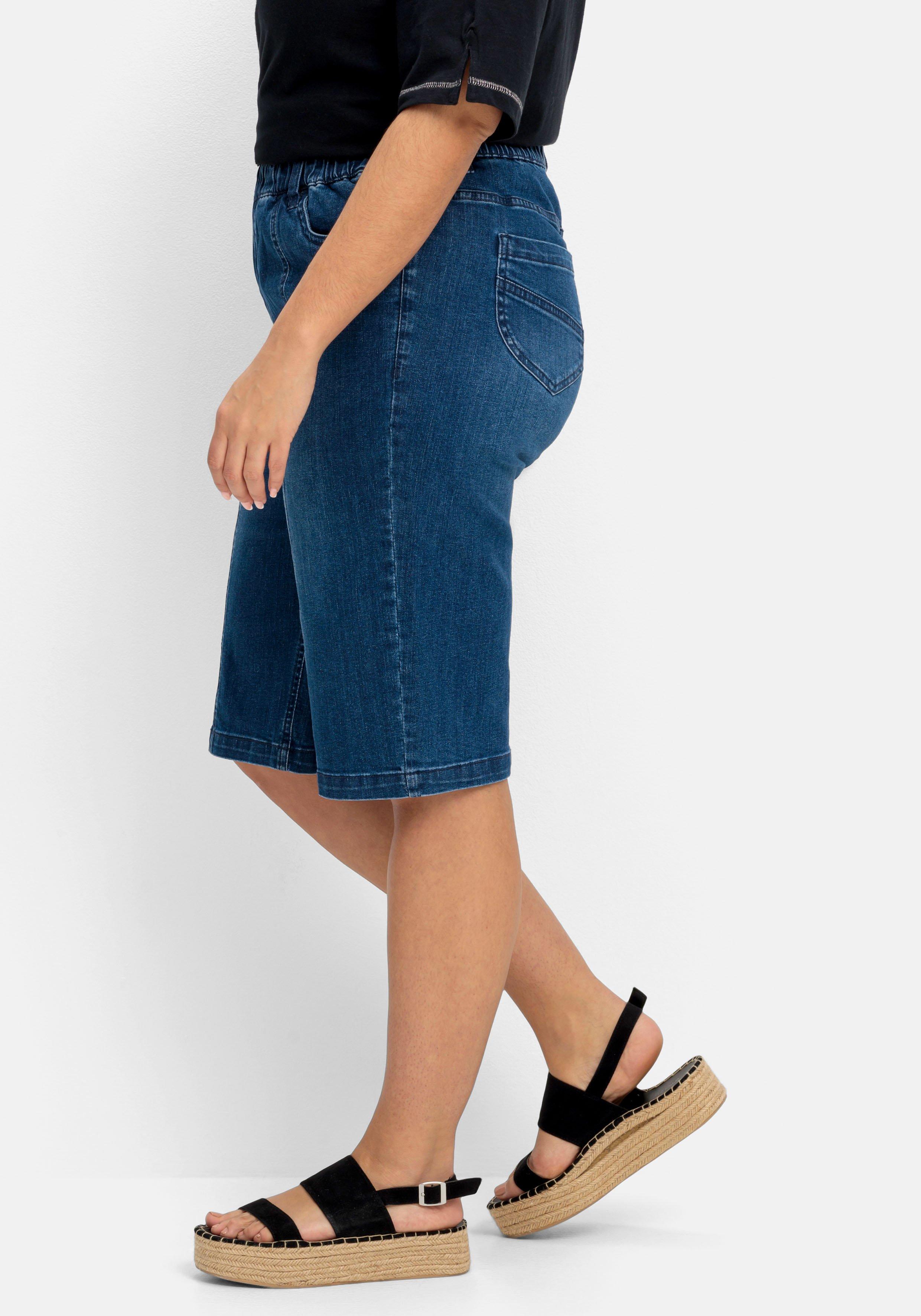 Jeans-Bermudas mit Gummibund und Teilungsnähten
