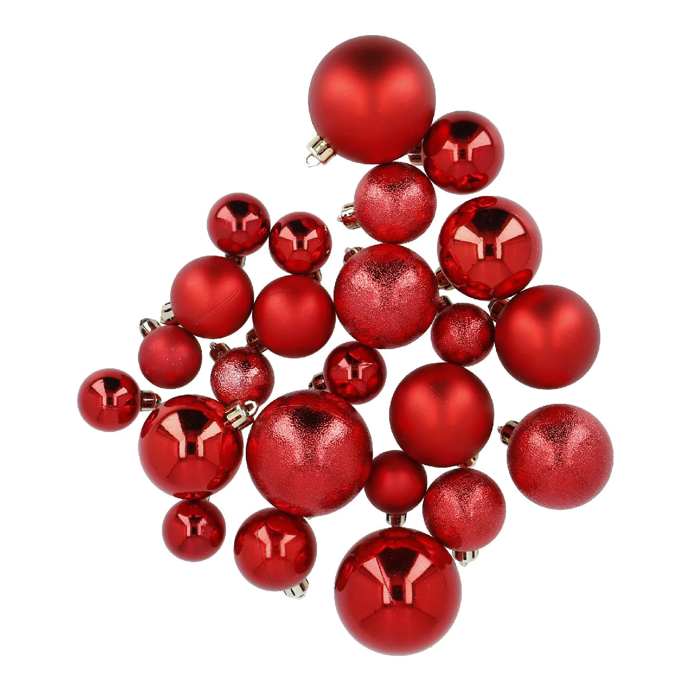 24er Weihnachtskugel Set, Weihnachtskugeln Mix, rot