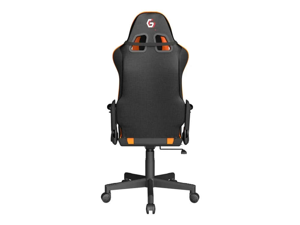 Gembird SCORPION - Stol - ergonomisk - armstøtter - T-formet - vippe - drejeled - nylon, PVC, svamp, mesh - sort trådnet, orange hud