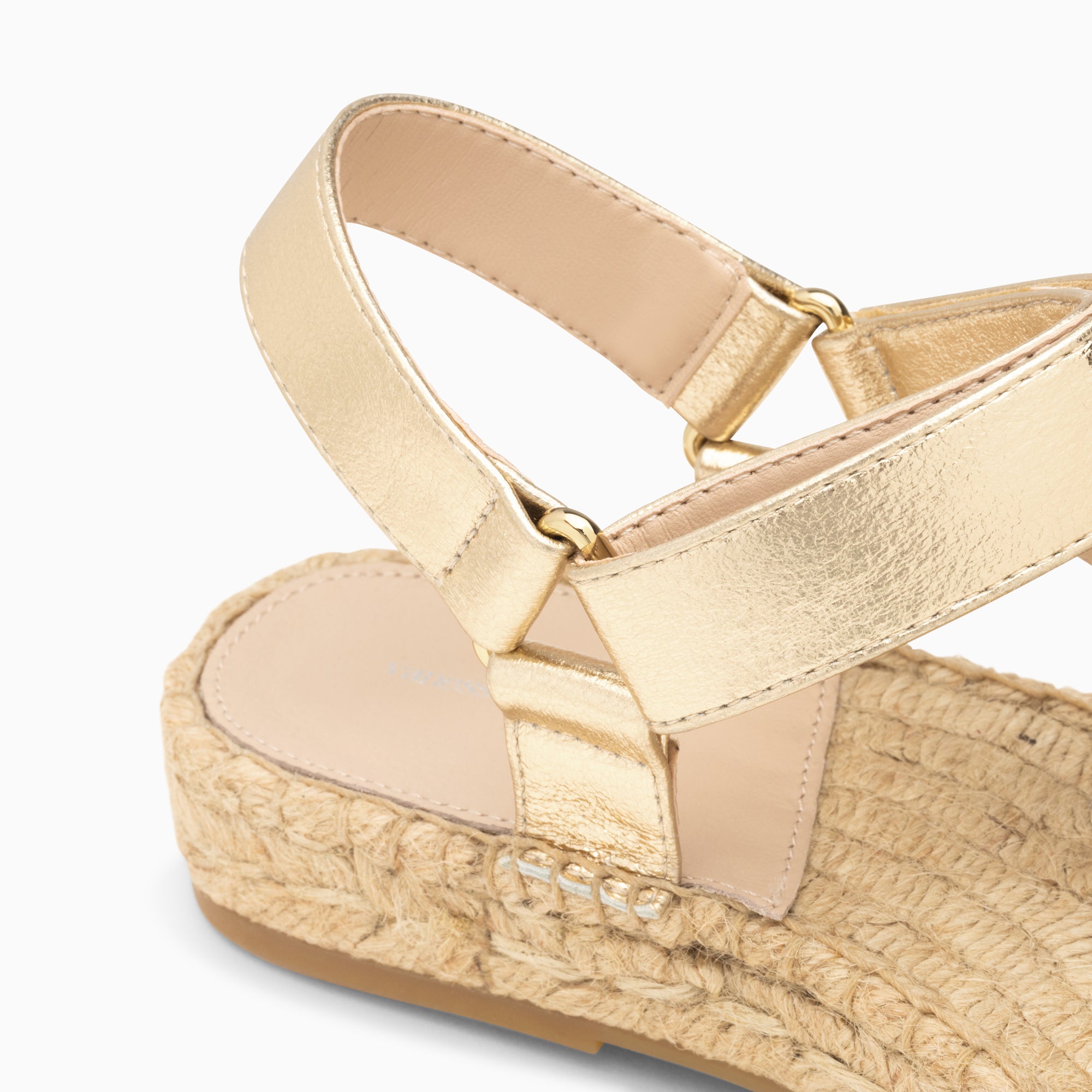 Sandales plates-Sandales Harlyne or à scratchs et semelle espadrille
