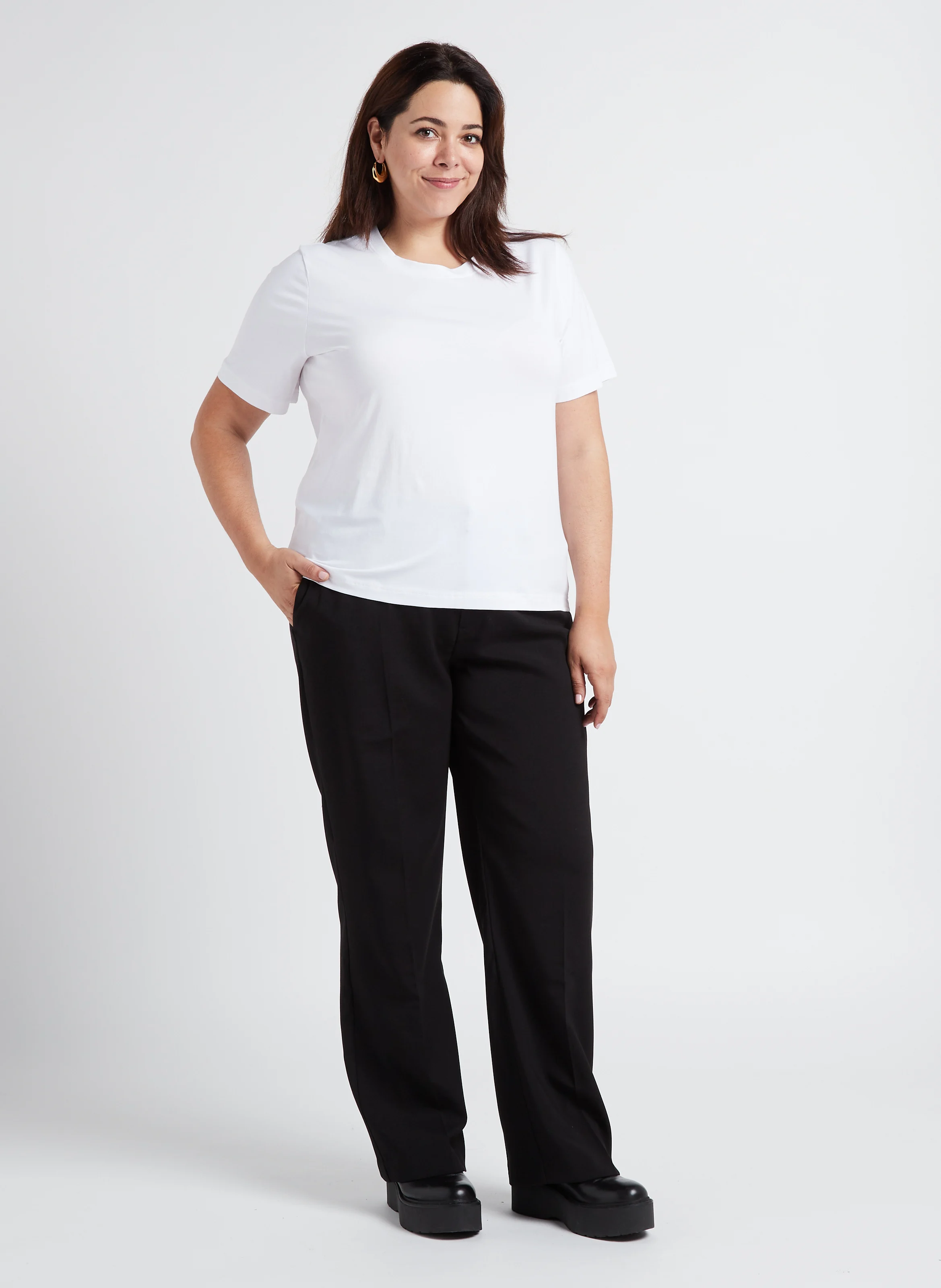 Tee-shirt col rond en coton stretch| Blanc