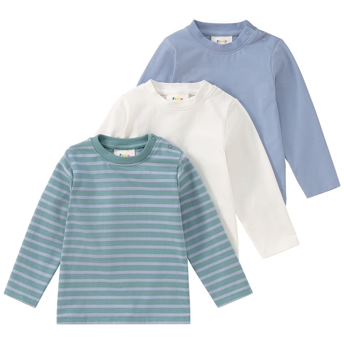 Famy 3 Baby Langarmshirts weiss / hellblau / grün