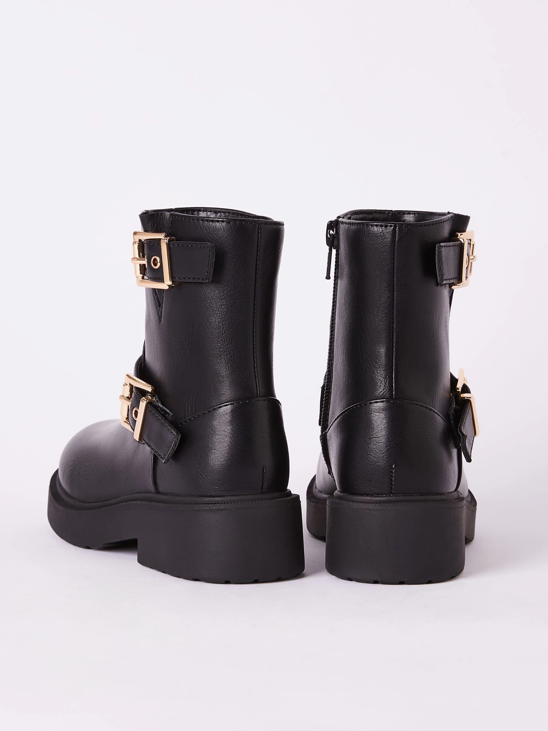 Lipsy Gold Buckle imitatieleren platte biker-enkellaarzen