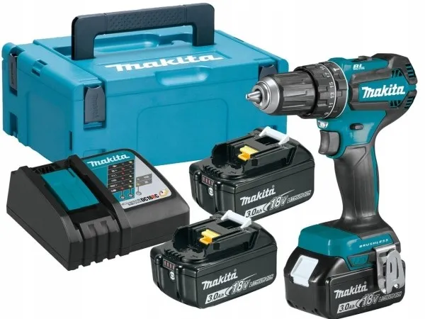Makita DHP485RF3J - Hammerbor/skruemaskine - ledningfri - 2-hastigheders - nøgleløs borepatron 13 mm - 50 N·m - 3 batterier, inkluderet oplader - 18 V