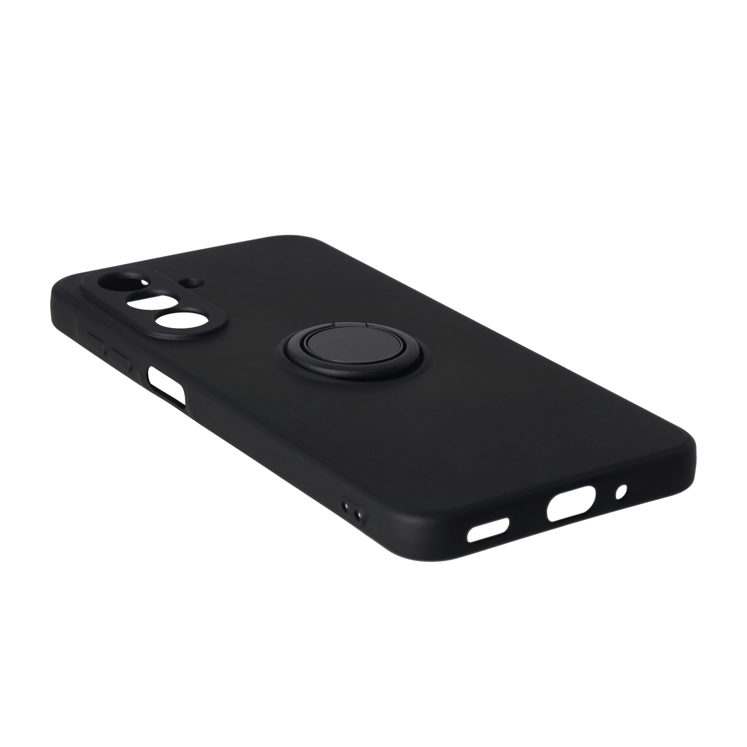 Samsung Galaxy A17 Silikon Case Hülle mit Kameraschutz   Kickstand Haltering - Schwarz