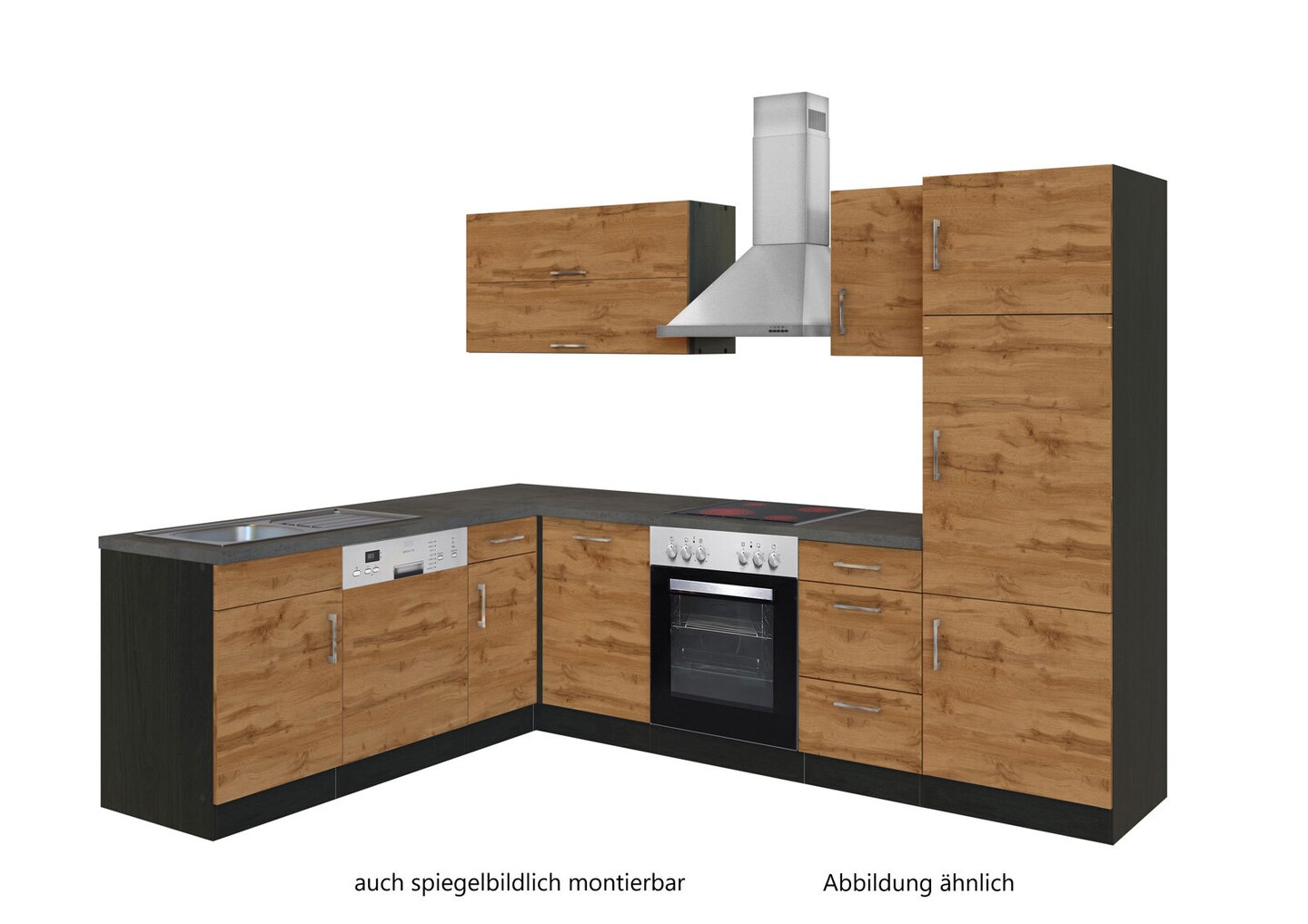 Winkelzeile ODENSE 210 x 270 cm Graphit/ Wotan-Eiche Dekor